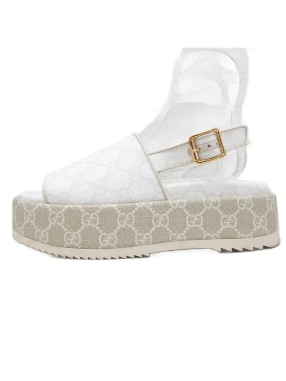 Gucci GG Logo Sandals Platform Thick Sole All Over Print White